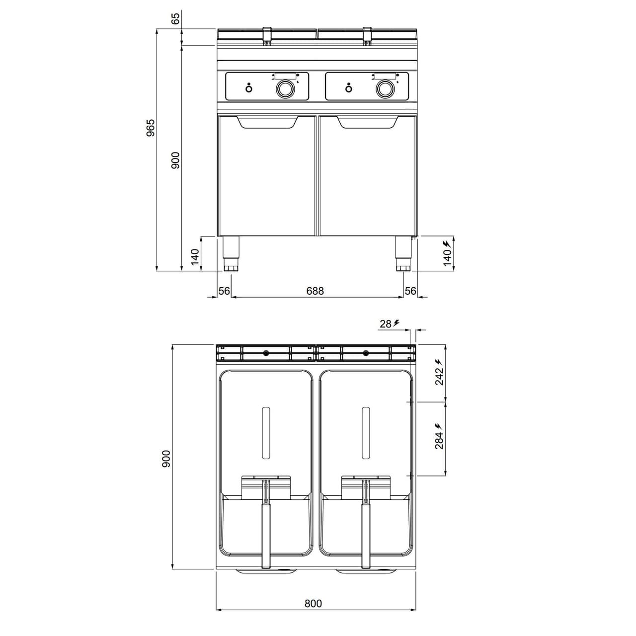 Elektro Doppelfritteuse - 22+22 Liter - 44 kW - Elektronische Steuerung