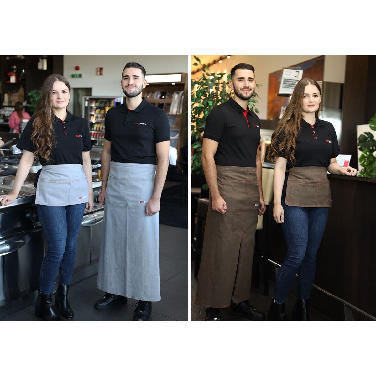 (2 Kusy) Bistro zástěra - dlouhá - Jeansoptik - světle šedá