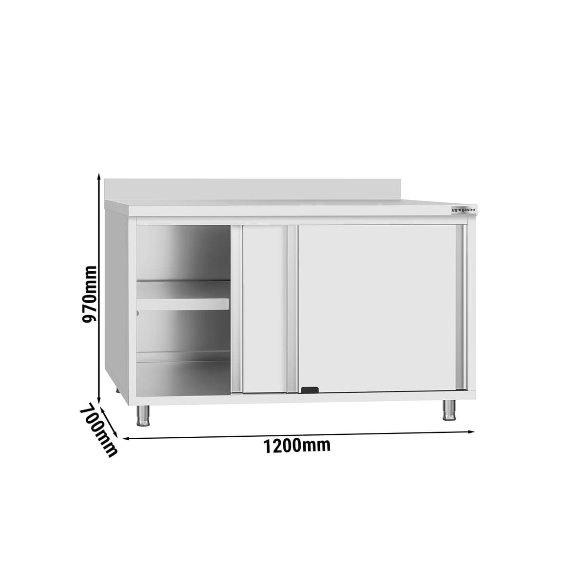 Stainless steel work cabinet ECO - 1200x700mm - with sliding door and backsplash