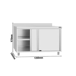 Stainless steel work cabinet ECO - 1200x700mm - with sliding door and backsplash