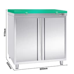 Stainless steel work cabinet PREMIUM - 800x600mm - with hinged door without backsplash incl. cutting plate