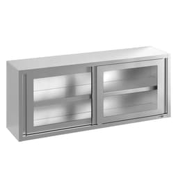 Stainless steel wall cabinet - 1800x400mm - with sliding glass door - 650mm high