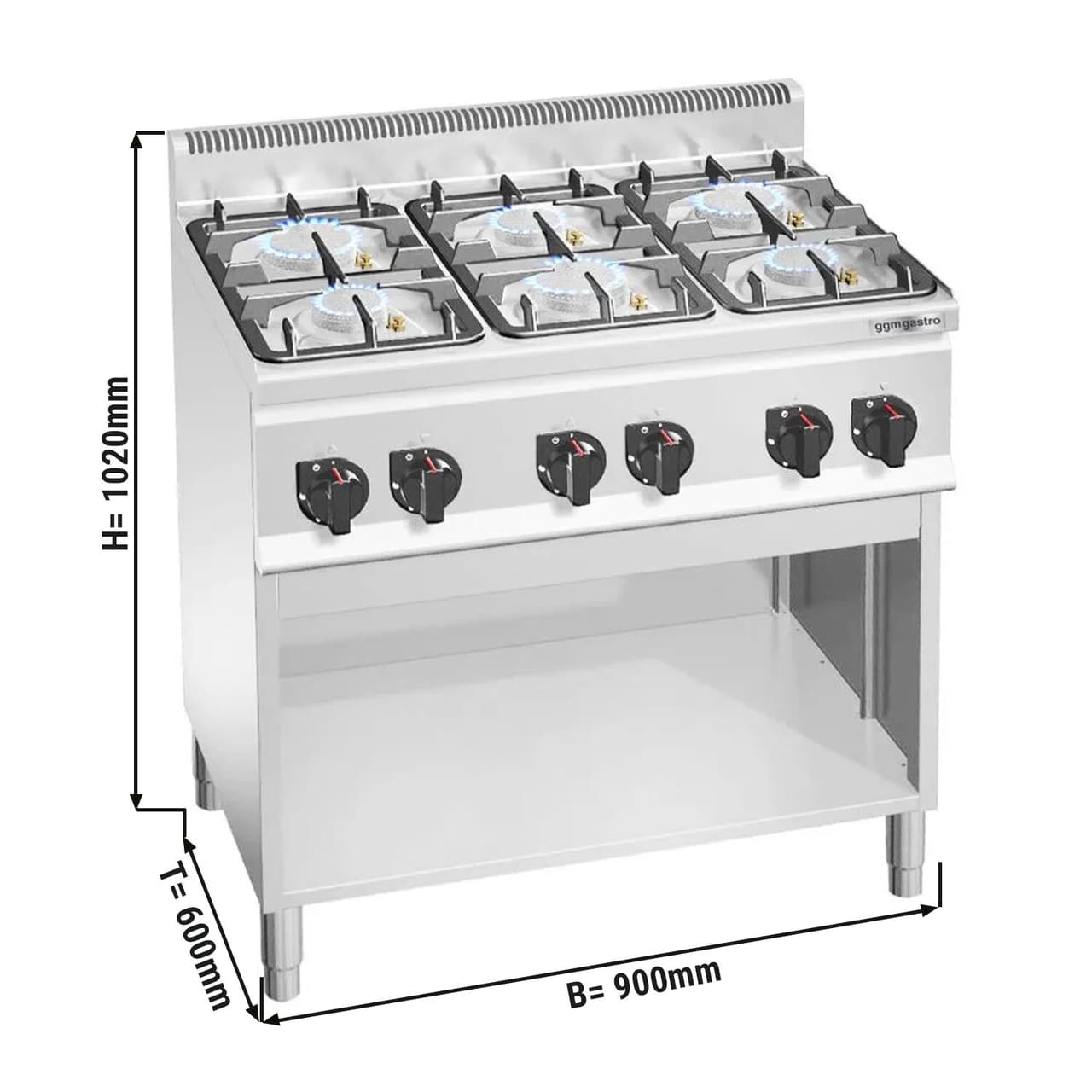 Plynový sporák 6 hořáků (28,5 kW) s pilotním plamenem