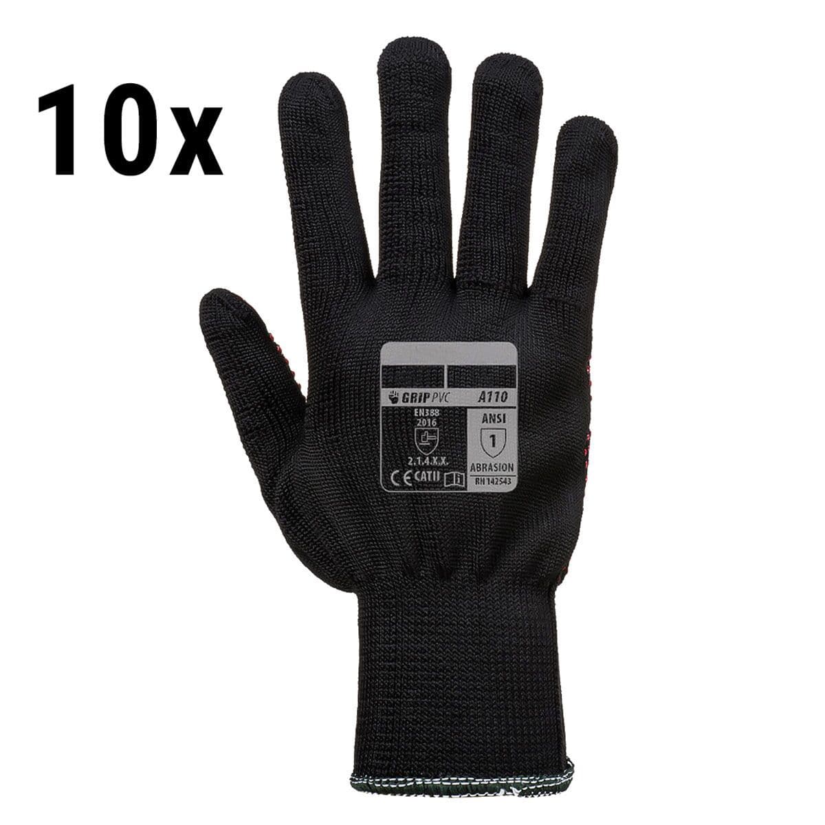 (10 Pair) PVC Nub Glove - Black/ Red - Size: S