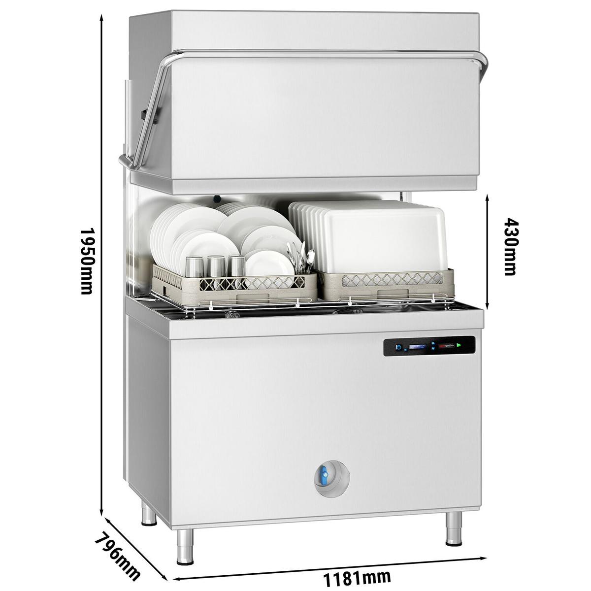 Myčka nádobí s dvojitým košem (22,2 kW) - vč. vypouštěcího čerpadla & odstraňovače vodního kamene (dvoustěnná)