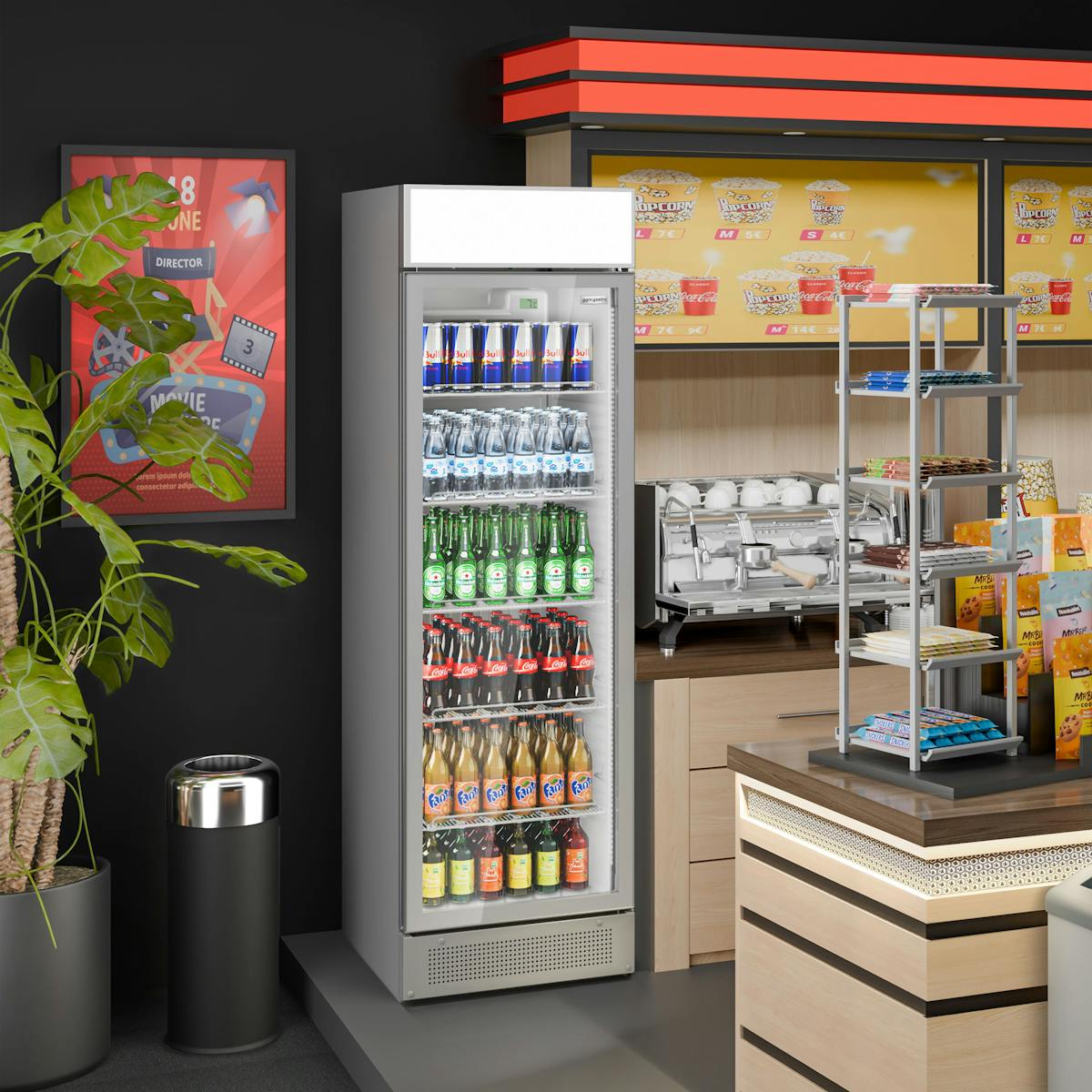 Beverage refrigerator - 345 litres - frameless design - with advertising display