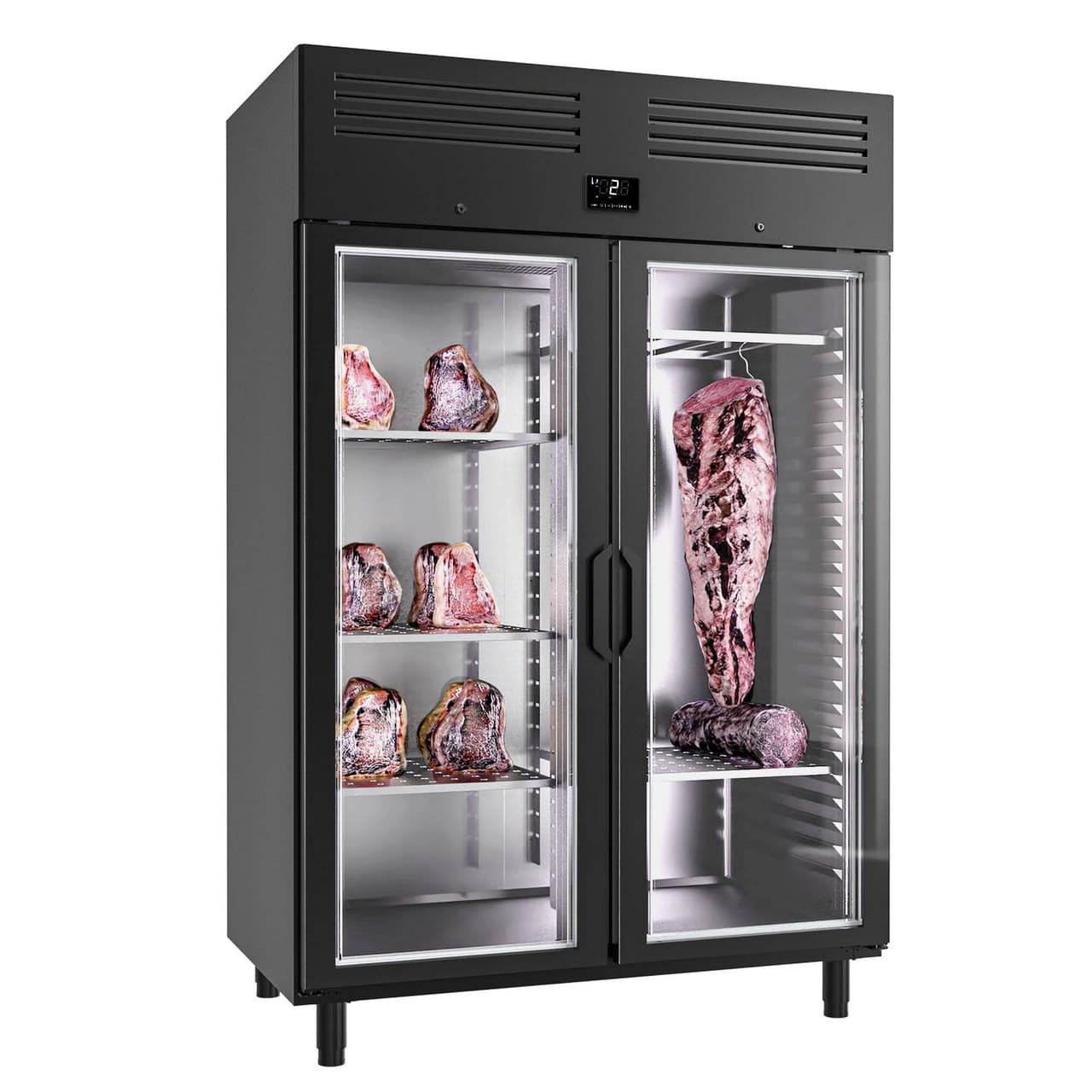 Dry Aging Meat Maturing Cabinet 1.3 m - with 2 Glass Doors - Black	