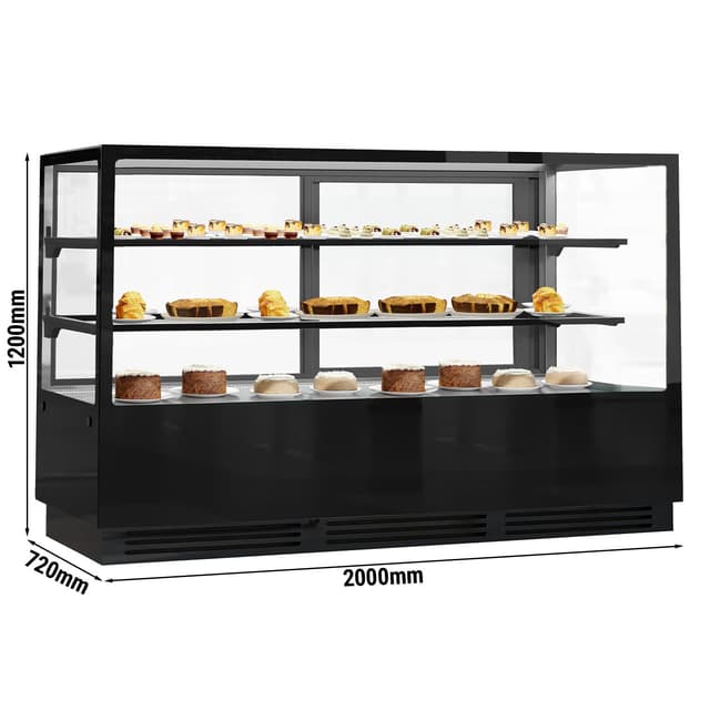 Kuchenvitrine - 2000mm - mit LED-Beleuchtung & 2 Ablagen