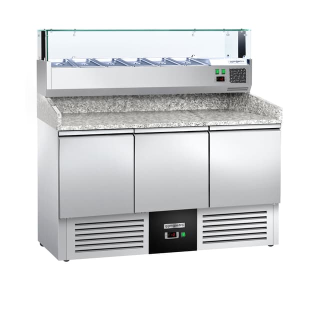 Pizza cooling table PREMIUM- 1400x700mm - 3 doors - incl. refrigerated display case - 6x GN 1/4