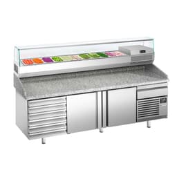 Pizza preparation table Premium PLUS- 2305x800mm - with 2 doors & 6 drawers- incl. refrigerated display case - 11x GN 1/4