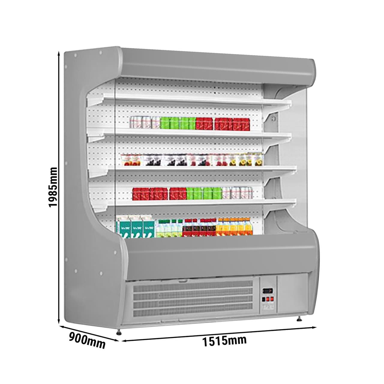 Přístěnný chladicí regál - 1515 mm - s LED osvětlením a 4 policemi - stříbrný čelní panel