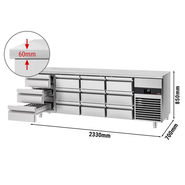 Chladicí stůl PREMIUM - 2,3 x 0,7 m - s 12 zásuvkami 1/3