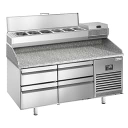 Pizza preparation table Premium PLUS- 1490x700mm - with 4 drawers - incl. refrigerated display case - 6x GN 1/4