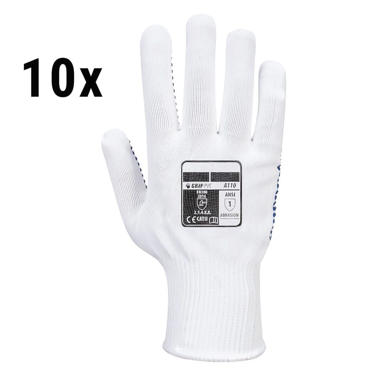 (10 Pair) PVC Nub Glove - White/ Blue - Size: S