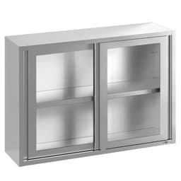 Stainless steel wall cabinet - 1600x400mm - with sliding glass door - 1000mm high