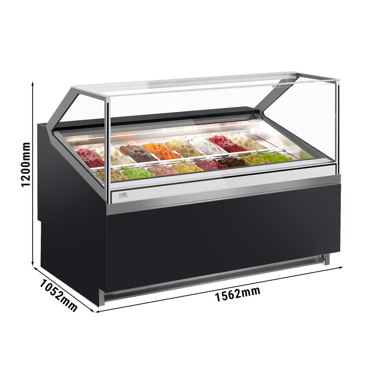 Ice cream counter IVY - 1560mm - Air circulation  - for 16x 5 liter containers - Black