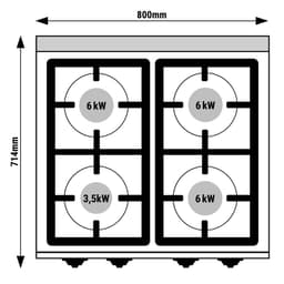Plynový sporák 4 hořáky (21,5 kW) s pilotním plamenem