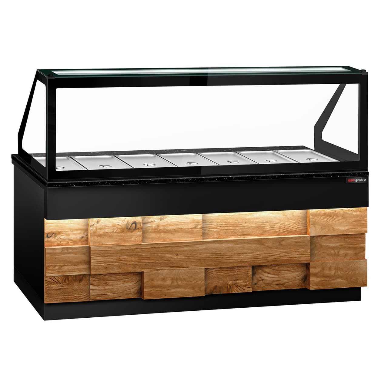 Saladette - 2550mm - 4 doors - for 6x GN 1/1 - LED lighting - wooden front - black granite