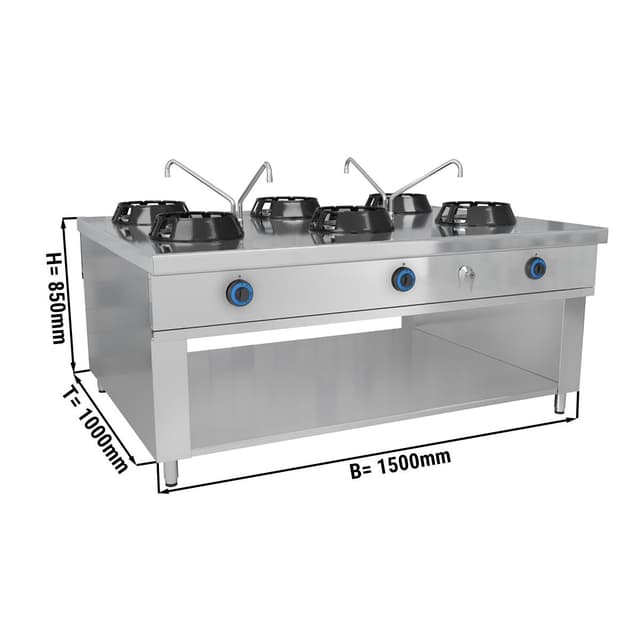 Gas Wok-Herd - 84 kW - 6 Kochstellen - inkl. 2 Miniwassersäule