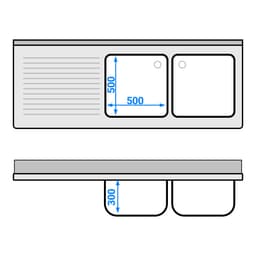 Spülmaschinen-Spültisch - 1800x700mm - mit 2 Becken rechts