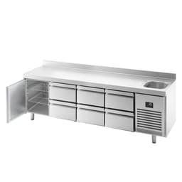 Refrigerated counter Premium PLUS- 2452x700mm - with 1 sink, 3 doors, 2 drawers & backsplash