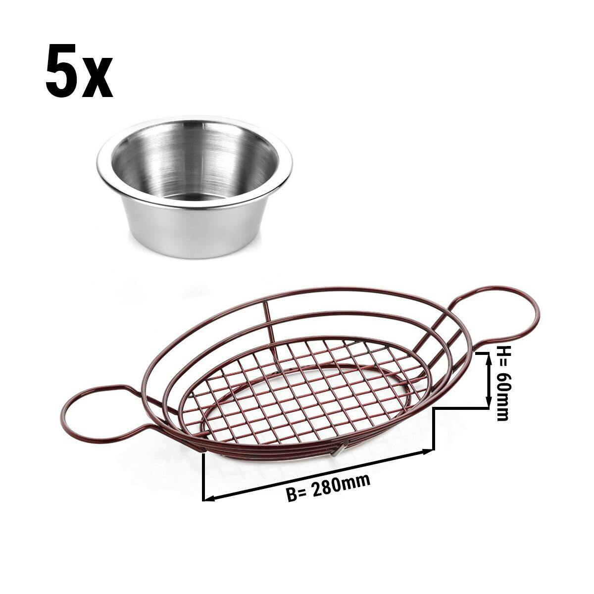 (5 Kusů) Košík na prstové jídlo s dip miskou - oválný