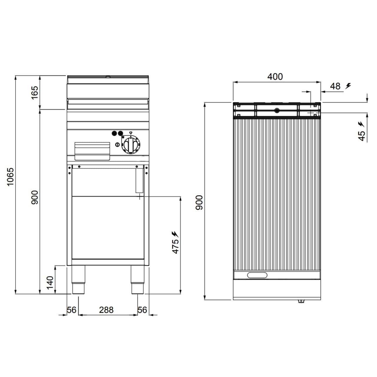 Elektro Bratplatte - 5,7 kW - Gerillt