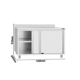 Stainless steel work cabinet ECO - 1200x600mm - with sliding door and backsplash