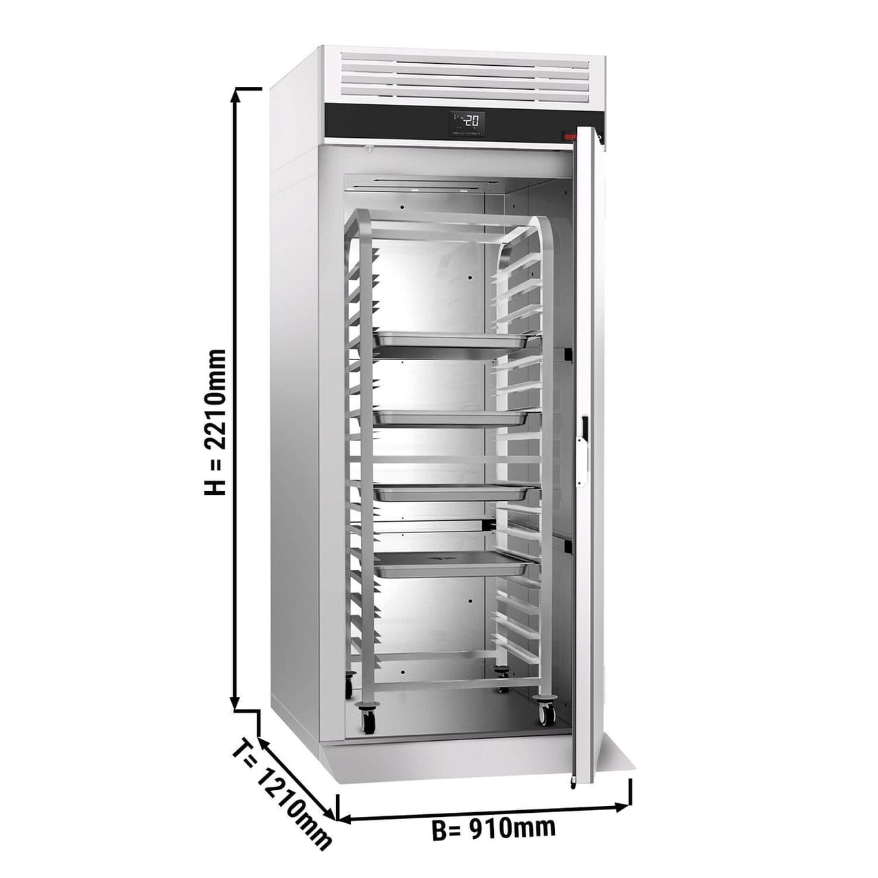 EinfahrTiefkühlschrank Edelstahl PREMIUM - GN 2/1 - GN 1/1 - EN 60x40- 700 Liter - mit 1 Tür