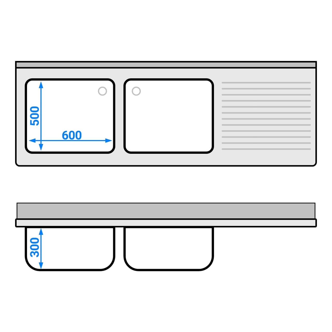 Spülschrank ECO - 2000x700mm - mit 2 Becken links