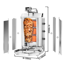 Gril na gyros/kebab - 3 hořáky - max. 40 kg - vč. ochranného plechu a křídlových dvířek