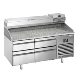 Pizza preparation table Premium PLUS- 1490x700mm - with 4 drawers - incl. refrigerated display case - 6x GN 1/4