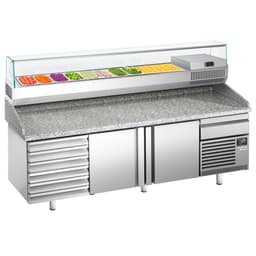 Pizzakühltisch Premium PLUS - 2305x800mm - mit 2 Türen & 6 Schubladen - inkl. Kühlaufsatzvitrine - 10x GN 1/3