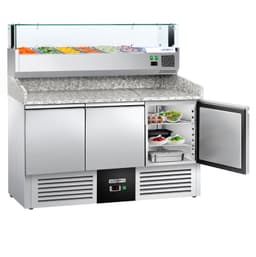 Pizza cooling table PREMIUM- 1400x700mm - 3 doors - incl. refrigerated display case - 6x GN 1/4