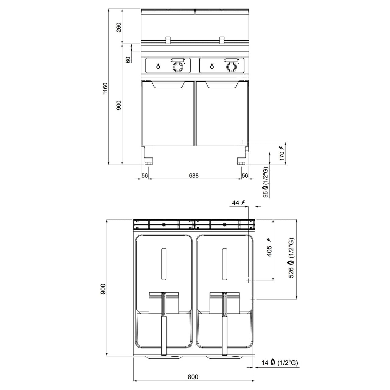 Gas Doppelfritteuse - 18+18 Liter - 28 kW - Elektronische Steuerung