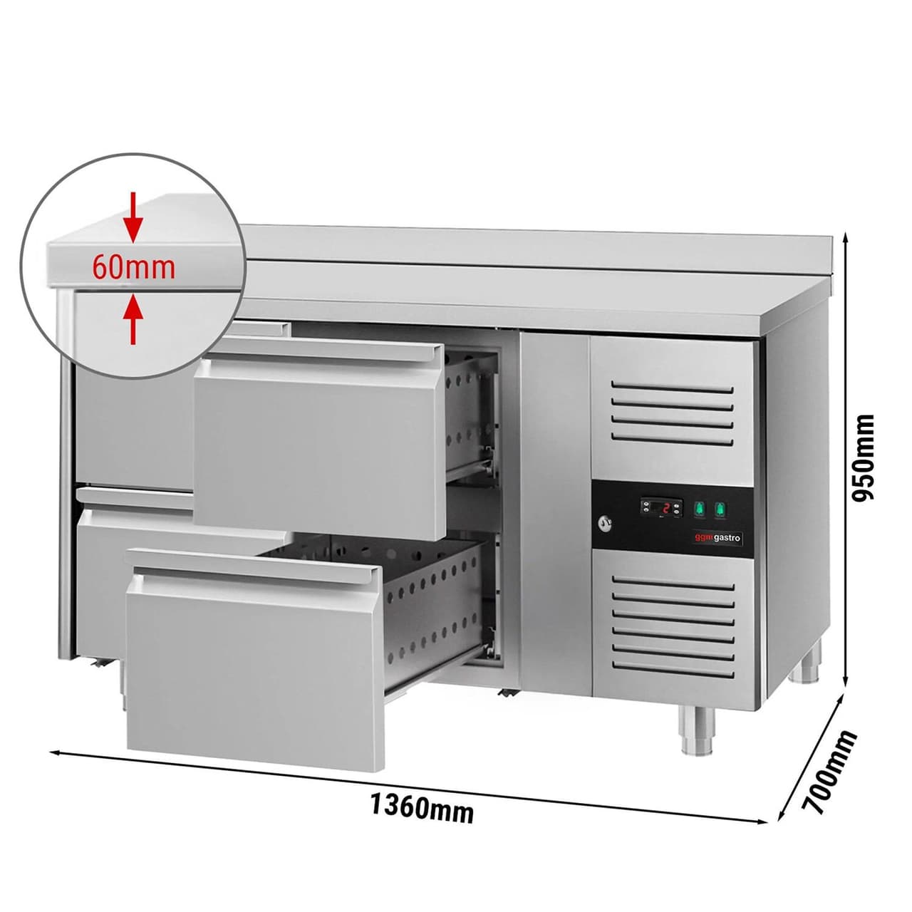 Chladicí stůl ECO - 1795x700mm - se 4 zásuvkami & obkladovým panelem