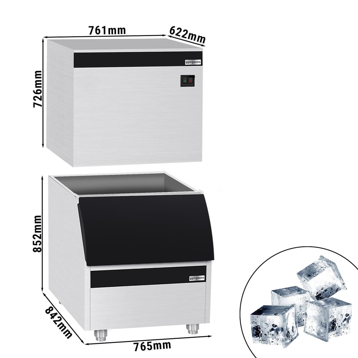 Ice cube machine incl. storage container - Cubes - 450 kg/ 24 h