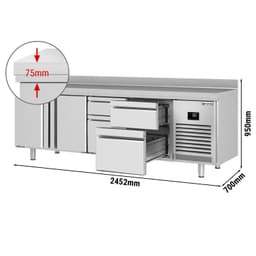 Kühltisch Premium PLUS - 2452x700mm - mit 2 Türen & 4 Schubladen & mit Aufkantung