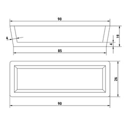 Forma pro stroj na tartaletky - Tvar: obdélník - nahoře: 90 x 26 mm dole: 85x26 mm / výška: 19 mm