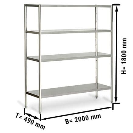 Nerezový regál ECO - 2,0 x 0,5 m - se 4 policemi (NASTAVITELNÉ