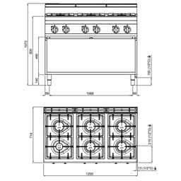 Plynový sporák 6 hořáků (33,5 kW) s pilotním plamenem