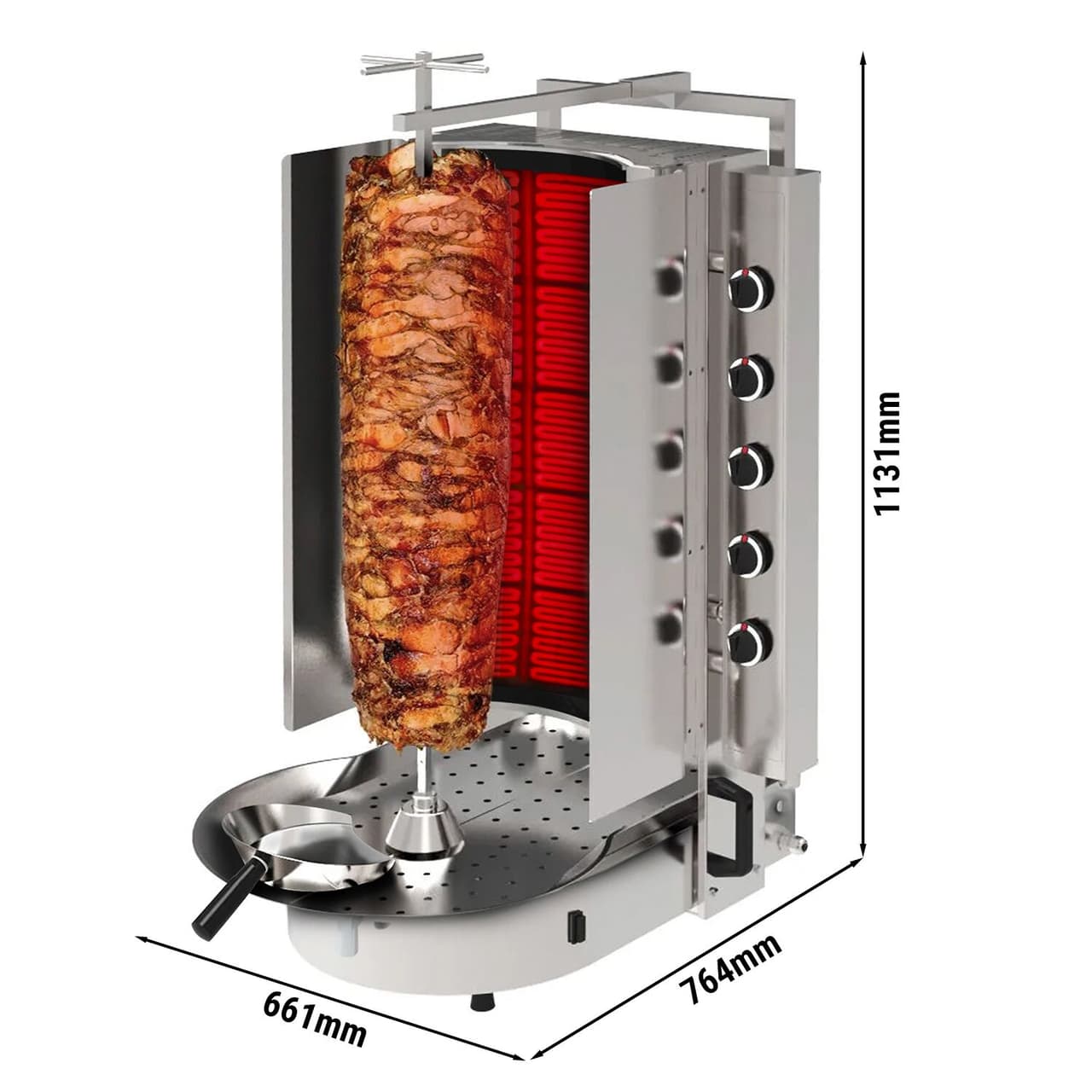 Plynový Gyros / Kebab gril -  s Robax®  sklem - 10 hořáků - max. 90 kg