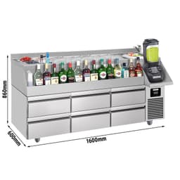 Bar/beverage cooling table - 1600x600mm- 235 Litres- with 6 drawers & shelves