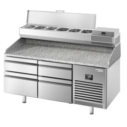 Pizza preparation table Premium PLUS- 1490x700mm - with 4 drawers - incl. refrigerated display case - 6x GN 1/4