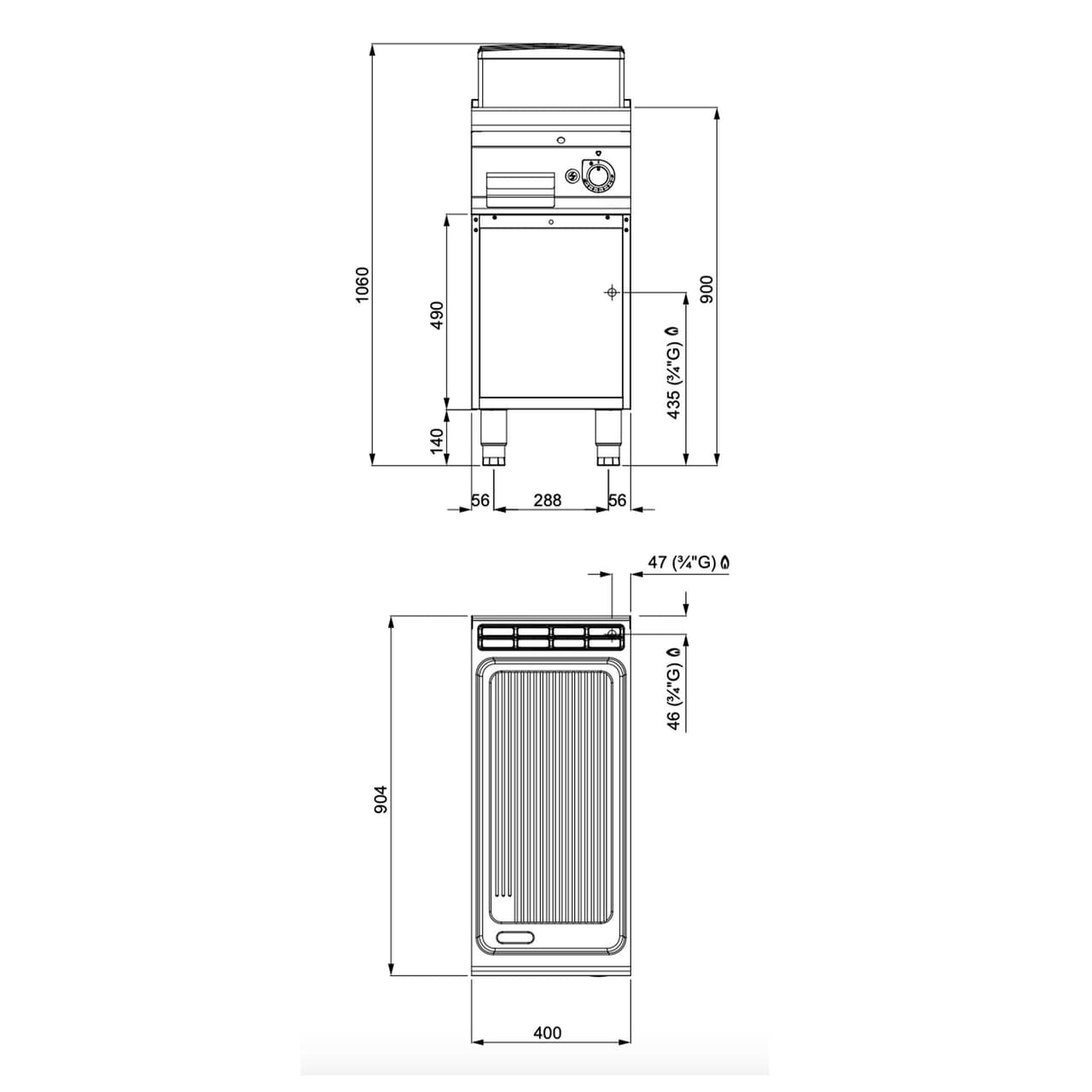 Plynová grilovací deska - 7 kW - drážkovaná