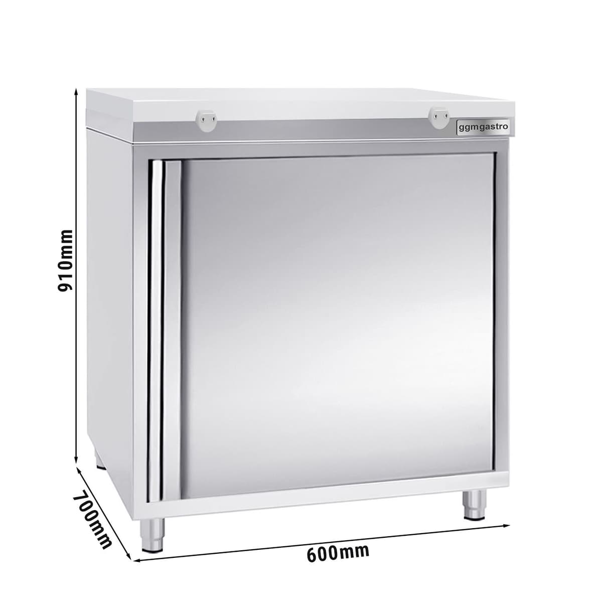 Stainless steel work cabinet PREMIUM - 600x700mm - with hinged door without backsplash incl. cutting plate