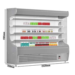 Přístěnný chladicí regál - 2520 mm - s LED osvětlením a 4 policemi - stříbrný čelní panel