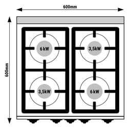 Plynový sporák 4 hořáky (19 kW) + elektrický konvektomat (3 kW)