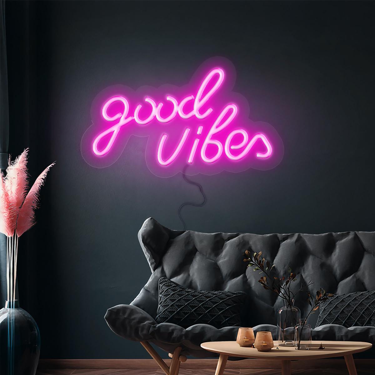  Světelný nápis LED - Good Vibes 2 - růžový - 330x180mm