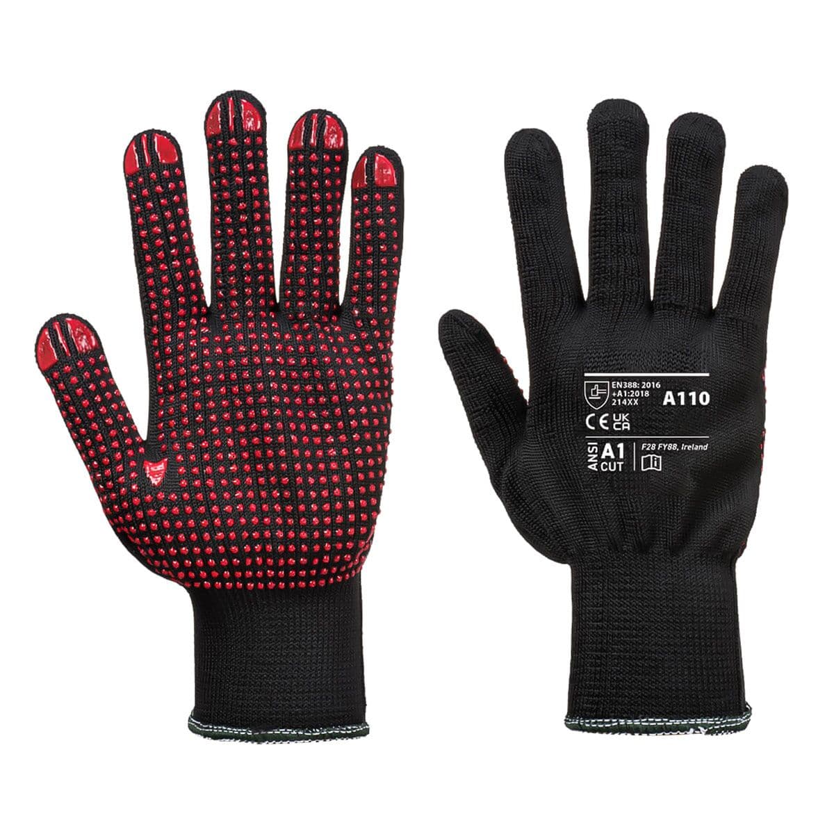 (10 Pair) PVC Nub Glove - Black/ Red - Size: S